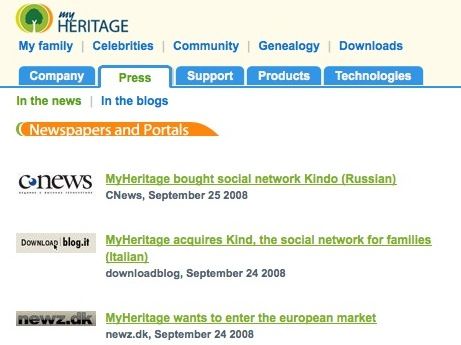 Screenshot Press Page MyHeritage